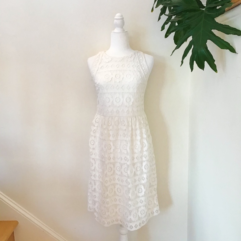 Max Studio Cream White Lace Floral Dress